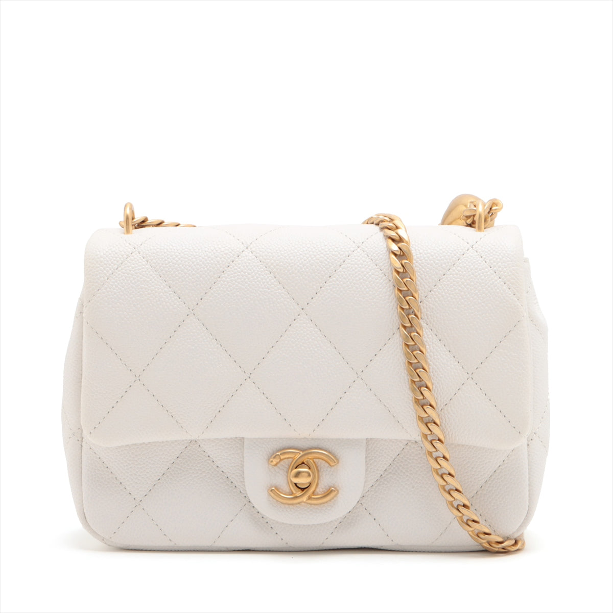 Chanel Mini Matelasse Caviarskin Chain shoulder bag White Champagne gold hardware