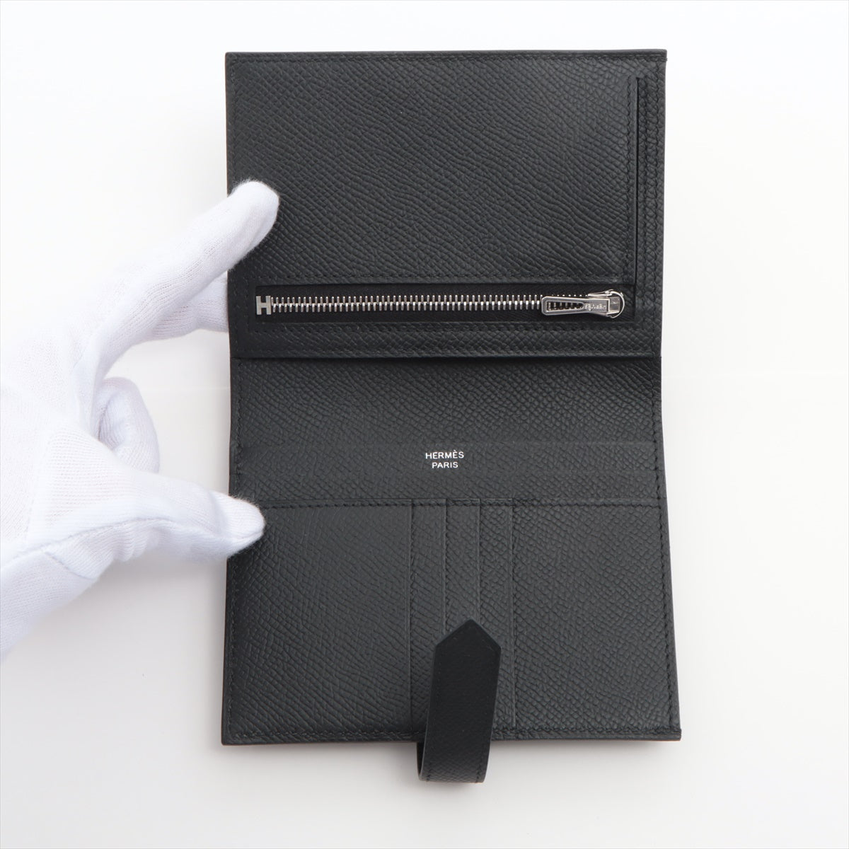 Hermès Bearn Compact Veau Epsom Compact Wallet Black Silver Metal fittings B: 2023