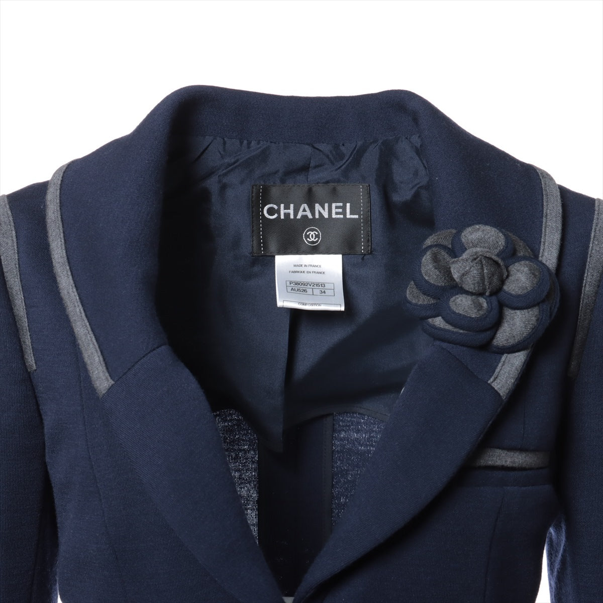 Chanel Coco Mark Camelia Wool & silk Tailored jacket 34 Ladies' Navy blue  P38092