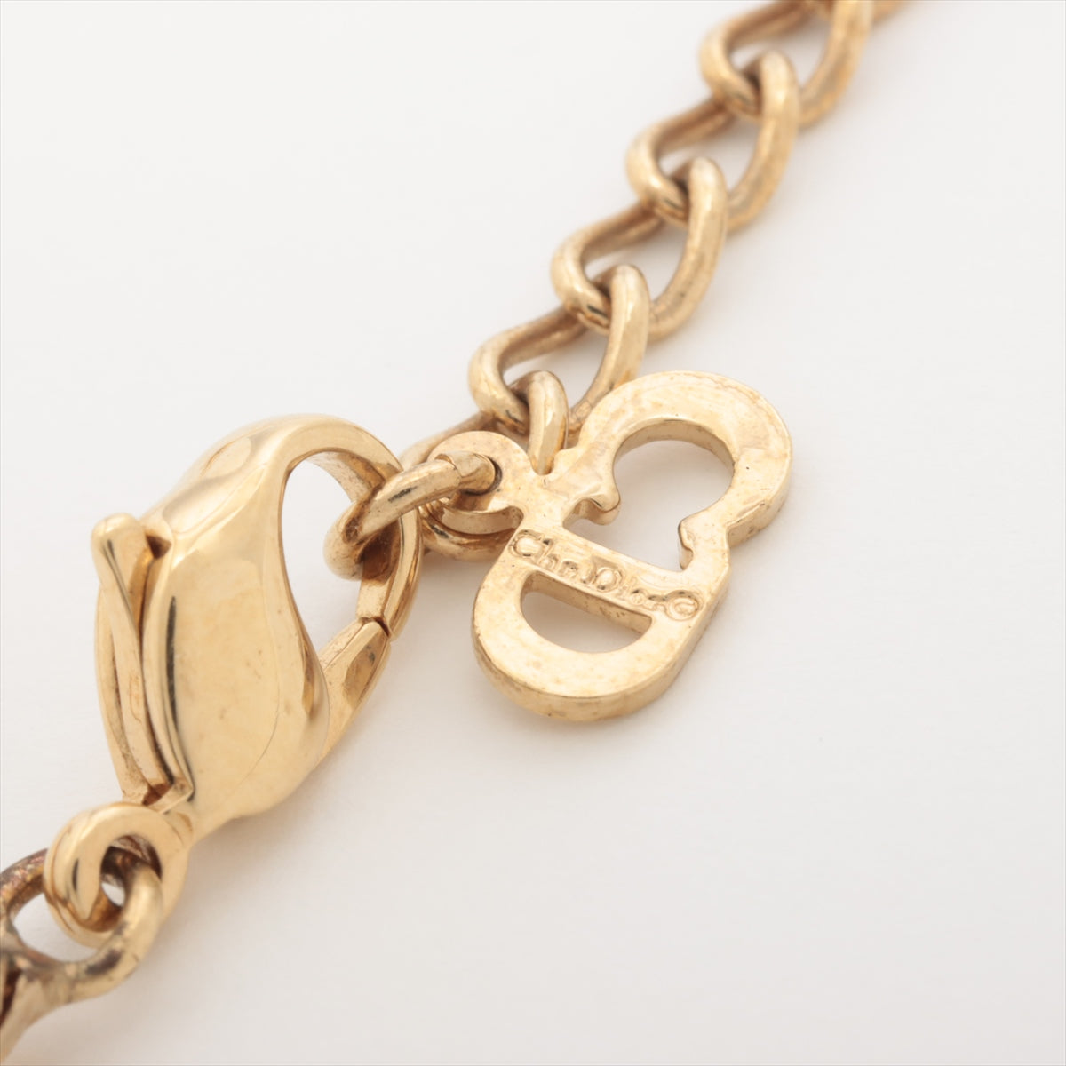 Christian Dior Necklace GP x rhinestone x imitation pearl Gold  herringbone chain