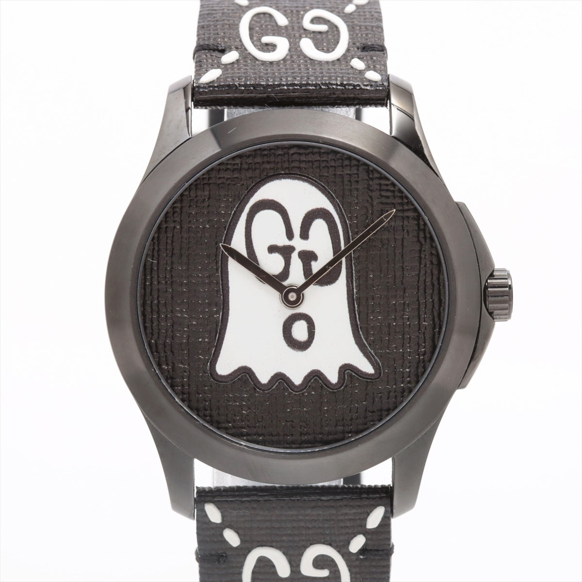 Gucci G-Timeless Ghost YA1264018 SS & leather QZ Black-Face