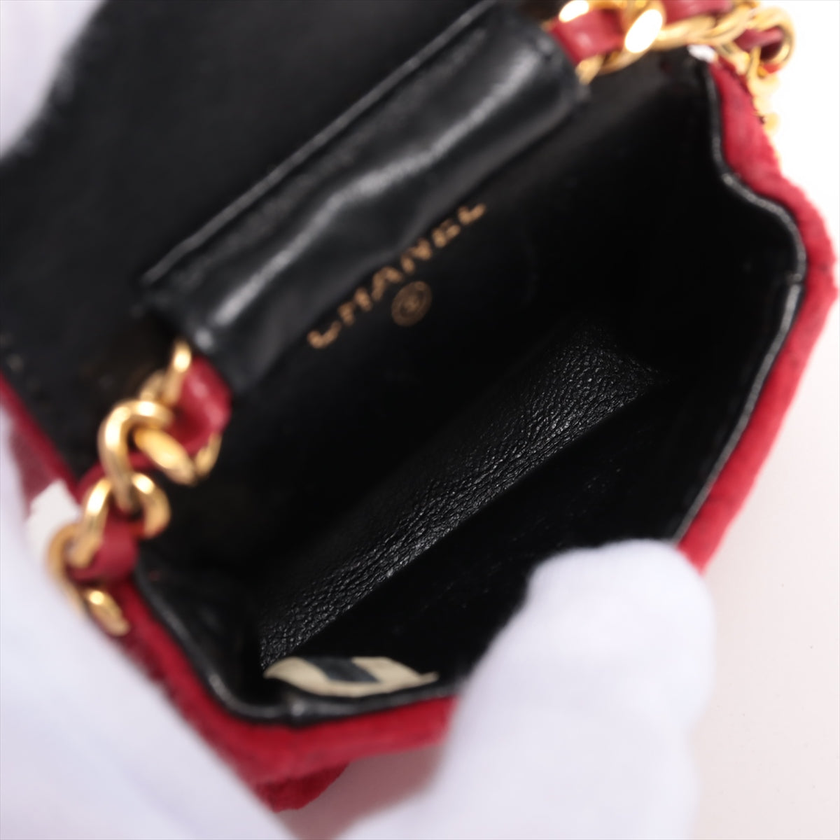 Chanel Mini Mini Matelasse Velour Pouch Red Gold Metal fittings Shoulder pouch Coin case