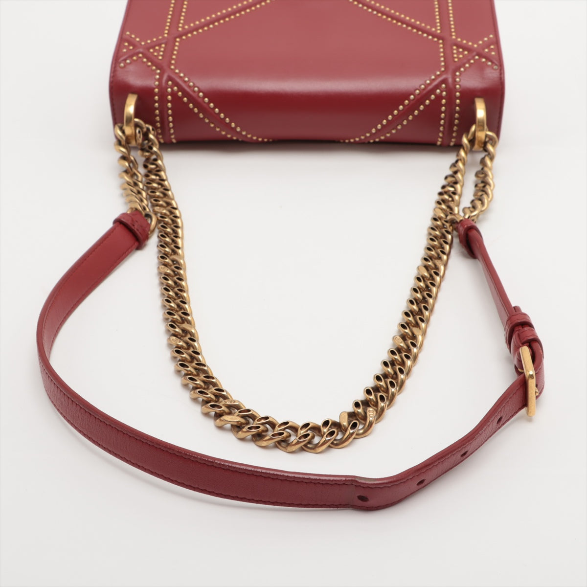 Christian Dior Diorama leather x studs Chain shoulder bag Red