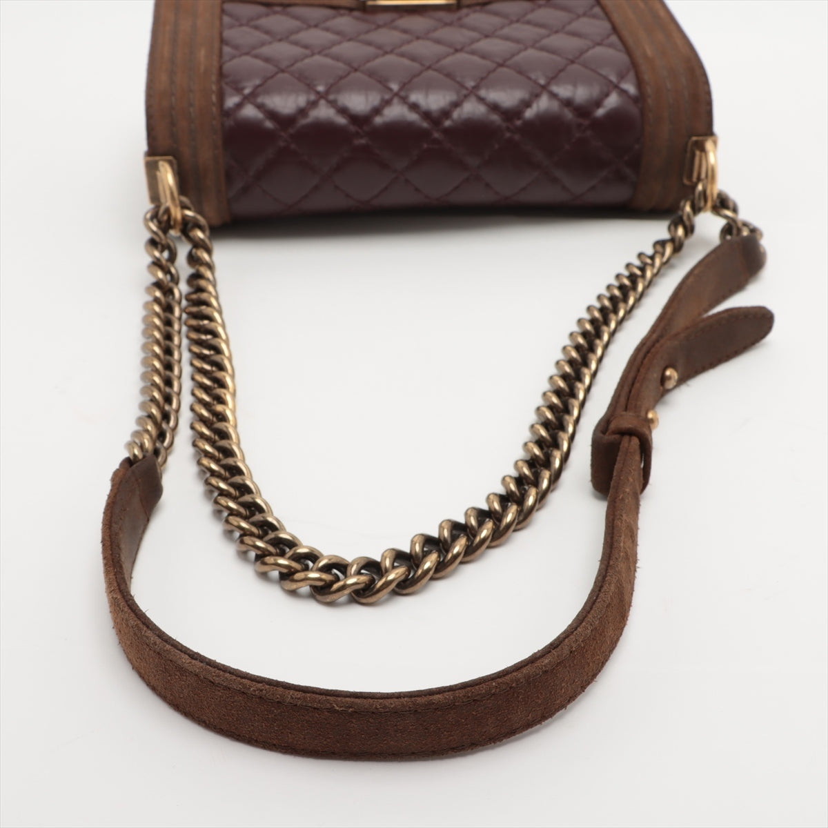 Chanel Boy Chanel Leather & suede Chain shoulder bag Bordeaux x brown Gold Metal fittings 18189566