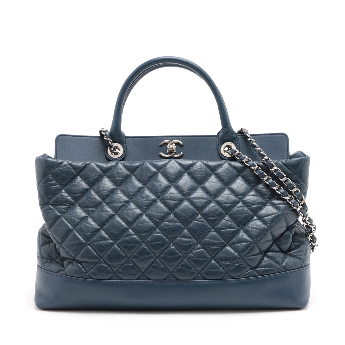 Chanel Matelasse Leather 2way handbag Navy blue Silver Metal fittings 15733946