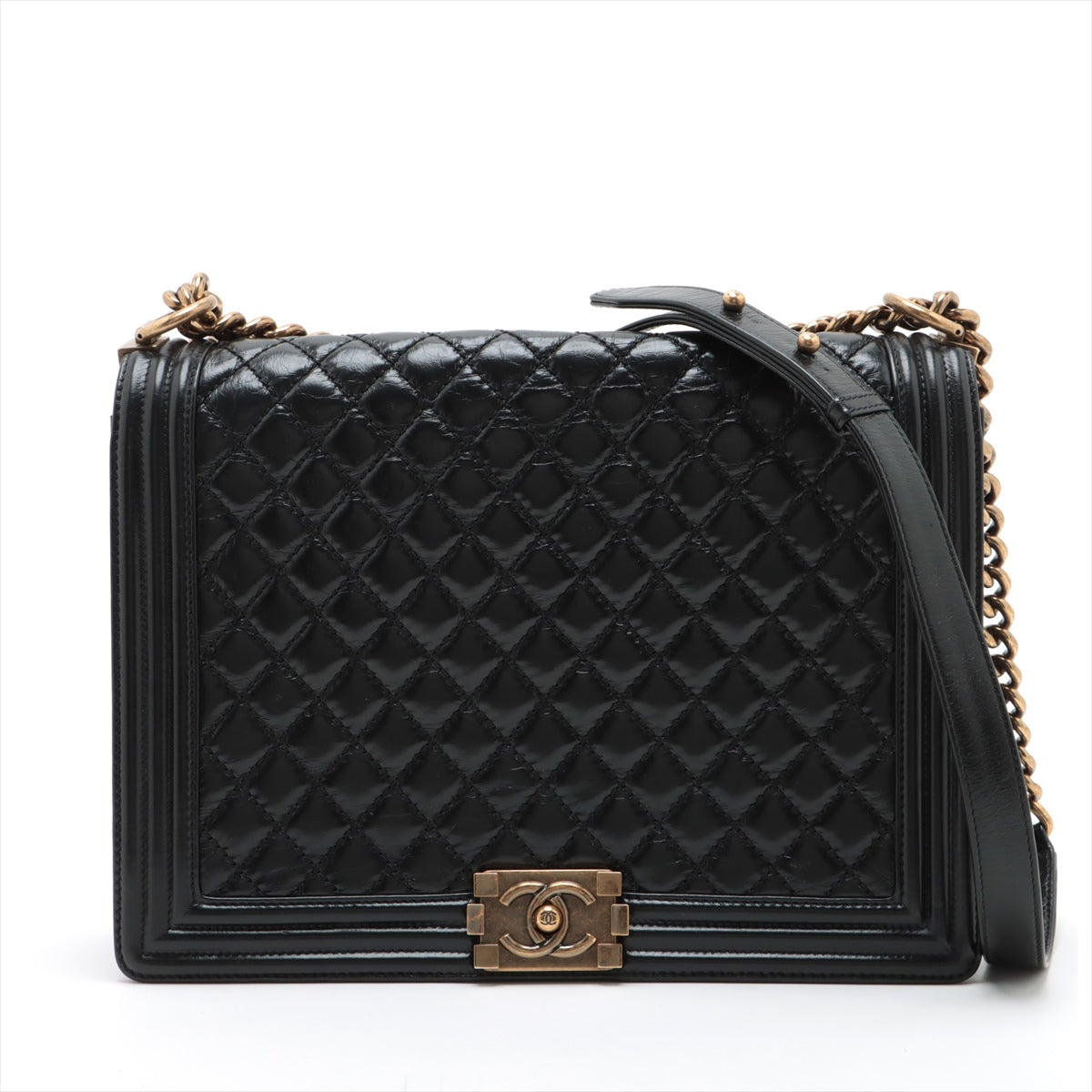 Chanel Boy Chanel Large Leather Chain shoulder bag Black Gold Metal fittings 17XXXXXX A67087