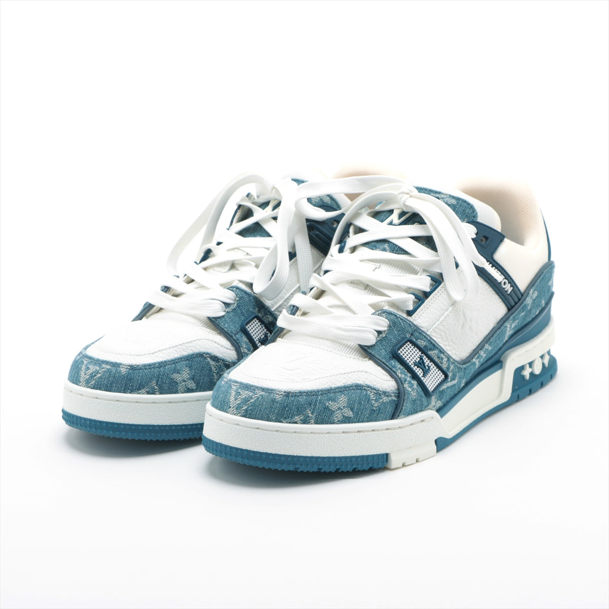 Louis Vuitton LV Trainer Line 21 years Denim & leather Sneakers 7 Men's Blue x white FD0291 Monogram