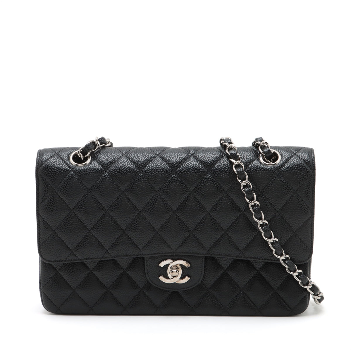 Chanel Matelasse Caviarskin Double flap Double chain bag Black Silver Metal fittings 12XXXXXX