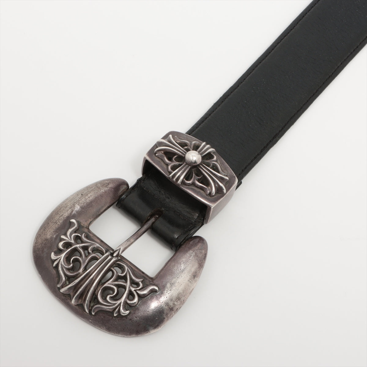 Chrome Hearts classic 3pc Belt Leather & 925 size 34 Black × Silver
