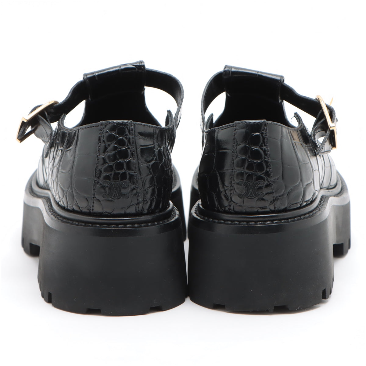 CELINE Triomphe Leather Leather shoes 36 Ladies' Black CP0232 bulky Perforated Babies Shoes