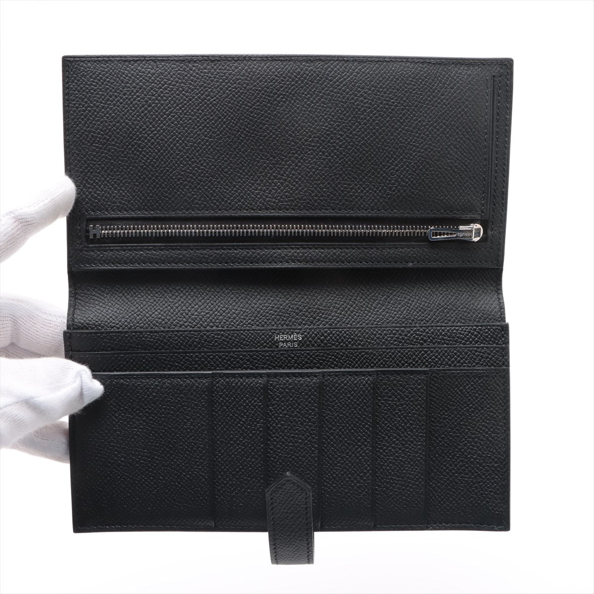 Hermès Bean Souffle Veau Epsom Wallet Black Silver Metal fittings D: 2019