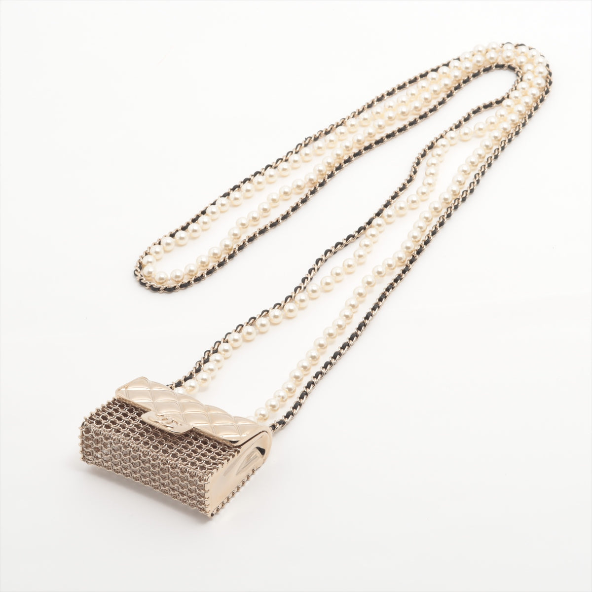 Chanel Matelasse B21S Necklace GP x imitation pearl x leather Gold
