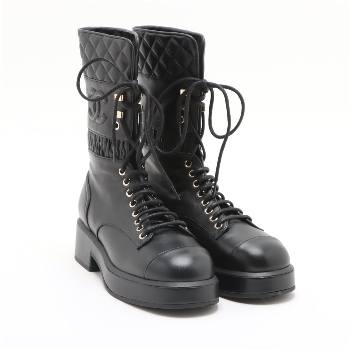 Chanel Coco Mark 21K Leather Boots 37 Ladies' Black G37956 Matelasse