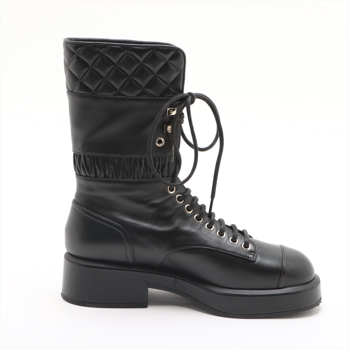 Chanel Coco Mark 21K Leather Boots 37 Ladies' Black G37956 Matelasse