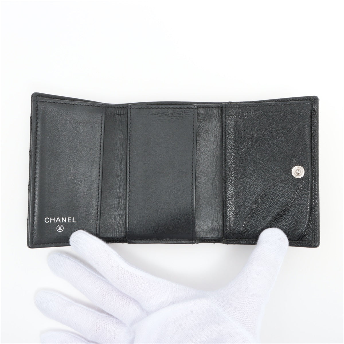 Chanel Boy Chanel Caviarskin Wallet Black Silver Metal fittings 29th