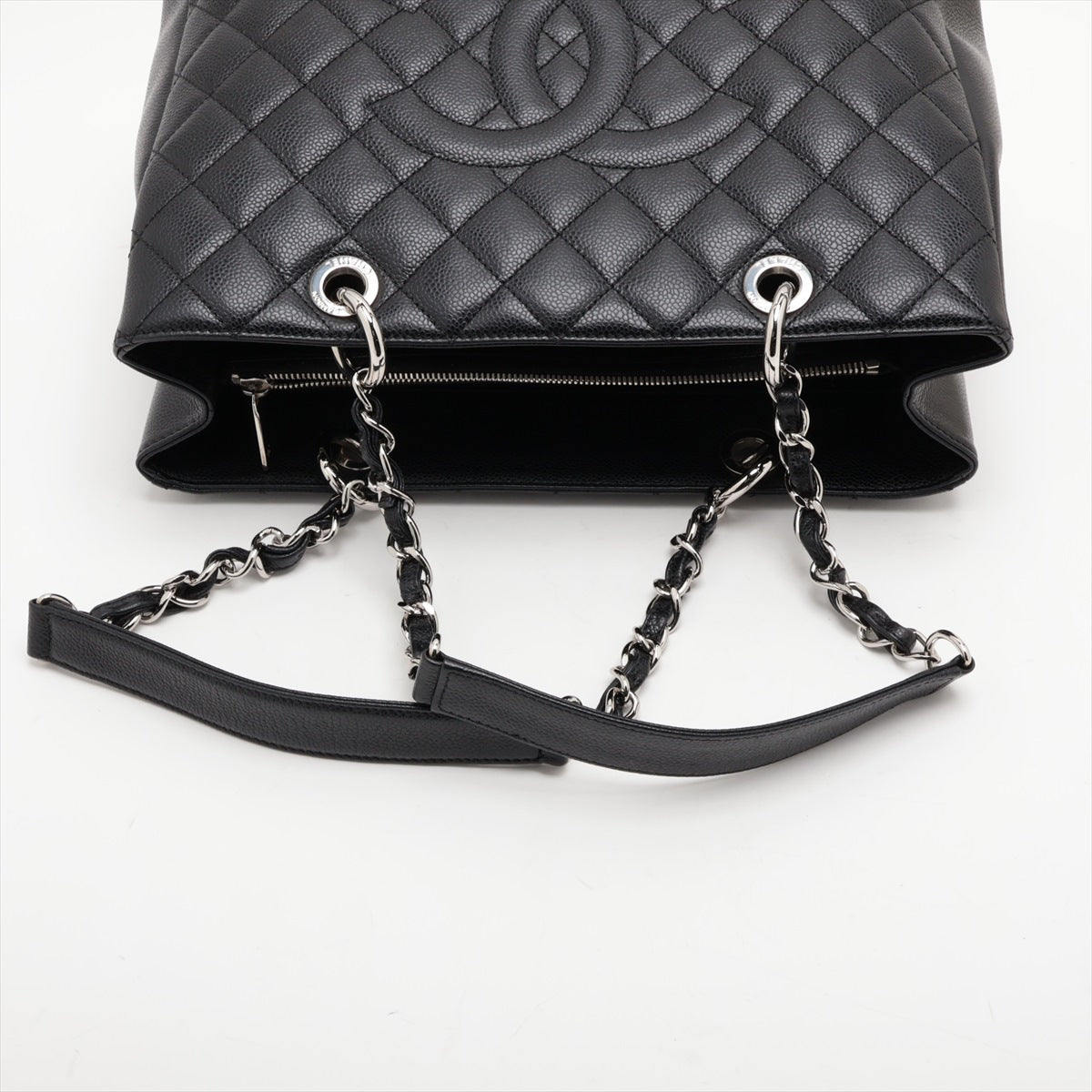 Chanel GST Caviarskin Chain tote bag Black Silver Metal fittings 14XXXXXX