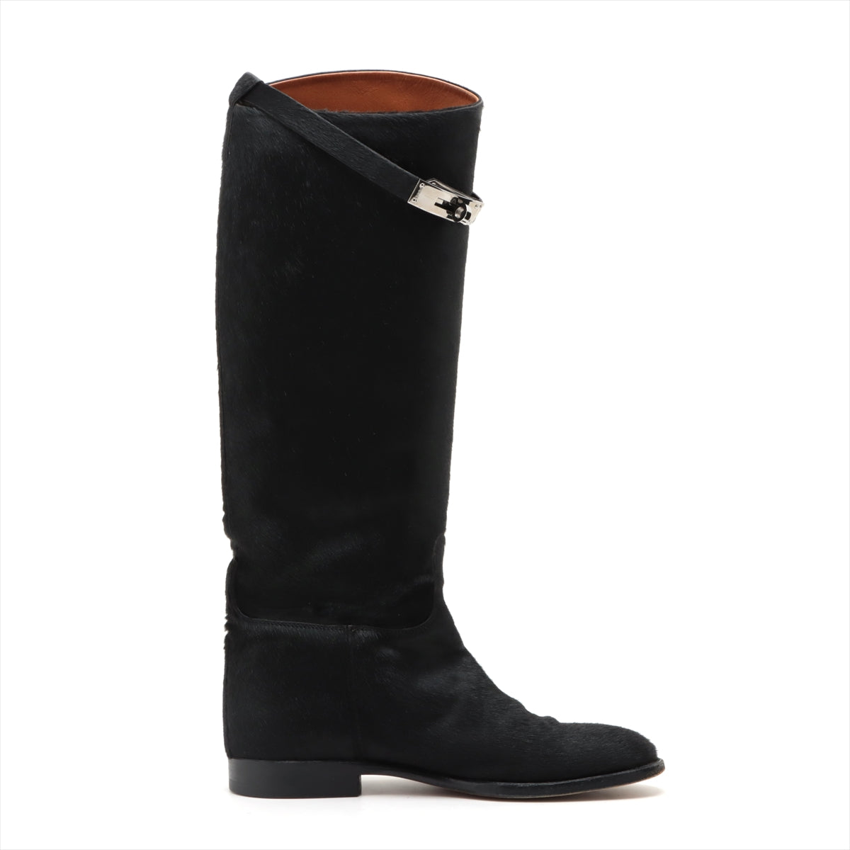 Hermès Leather & unborn calf Long boots 37 Ladies' Black jumping Kelly metal fittings Has a star mark Sold goods