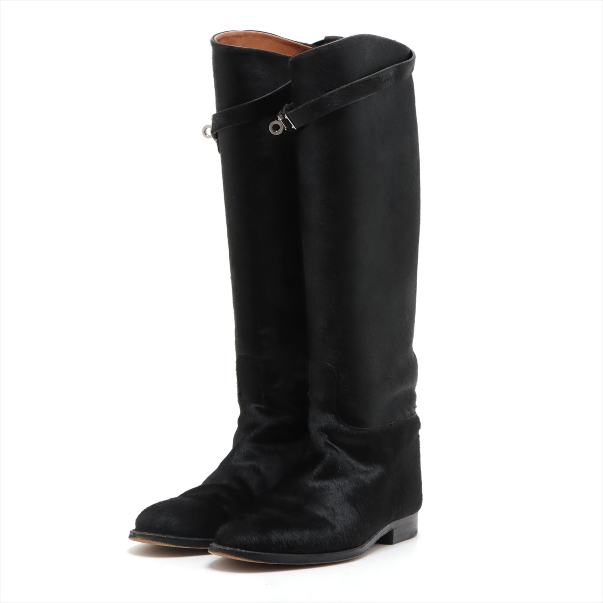 Hermès Leather & unborn calf Long boots 37 Ladies' Black jumping Kelly metal fittings Has a star mark Sold goods