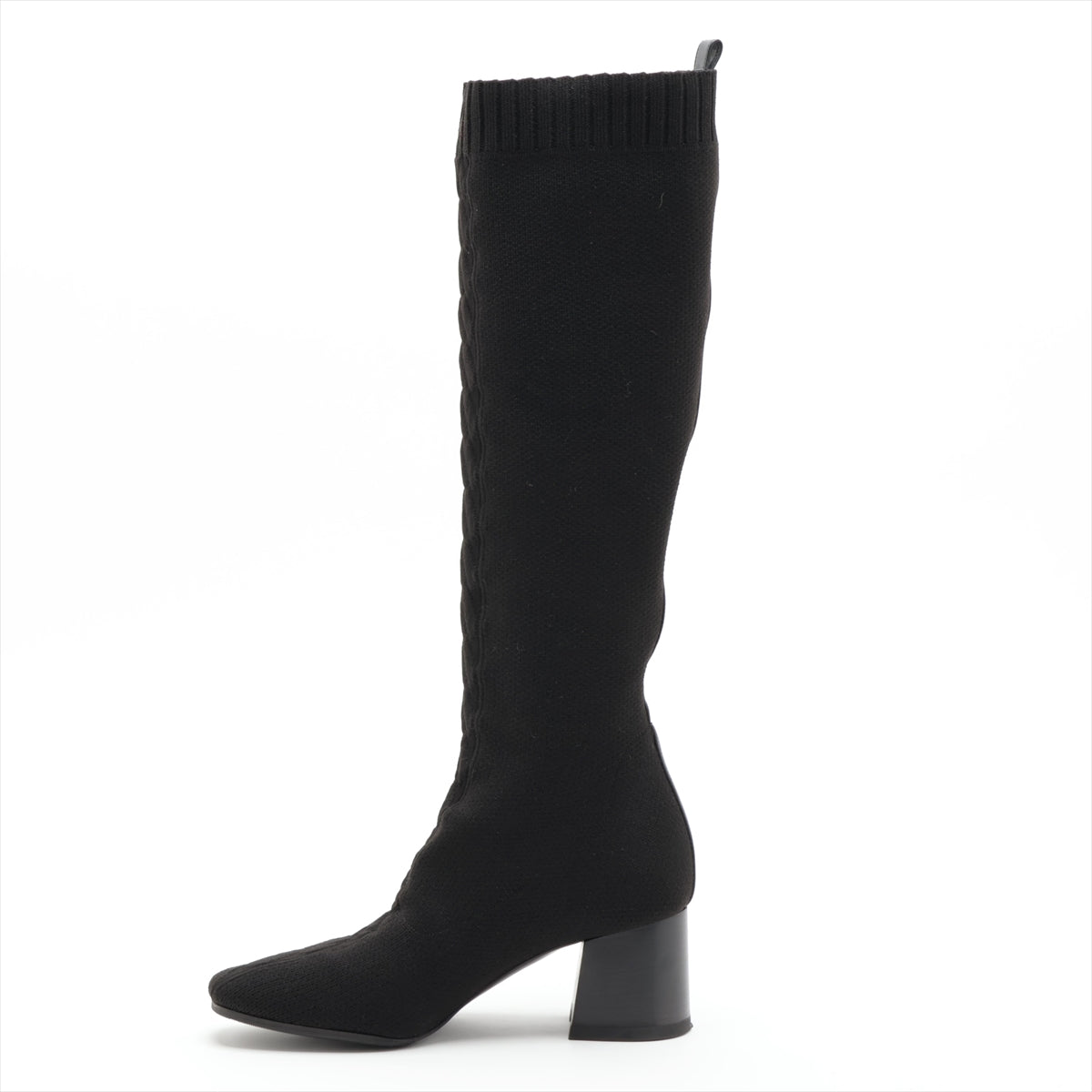 Hermès Knit × Leather Long boots 36.5 Ladies' Black Fontaine