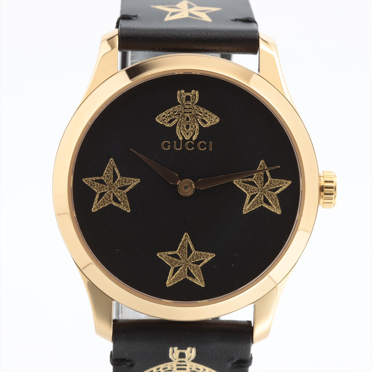 Gucci G-Timeless YA1264055 SS & leather QZ Black-Face 126.4