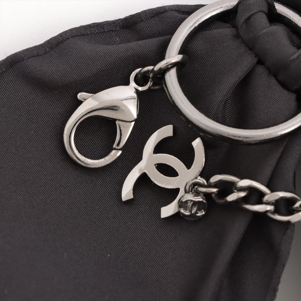 Chanel Coco Mark Ribbon 05A Chain belt Metal x nylon Black x gunmetallic