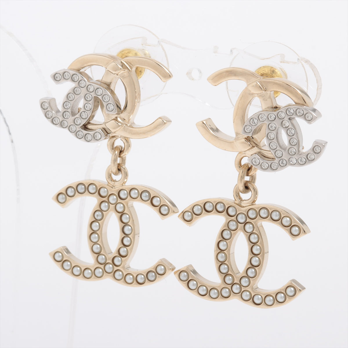 Chanel Coco Mark B21A Piercing jewelry (for both ears) GP x rhinestone x imitation pearl Gold × Silver