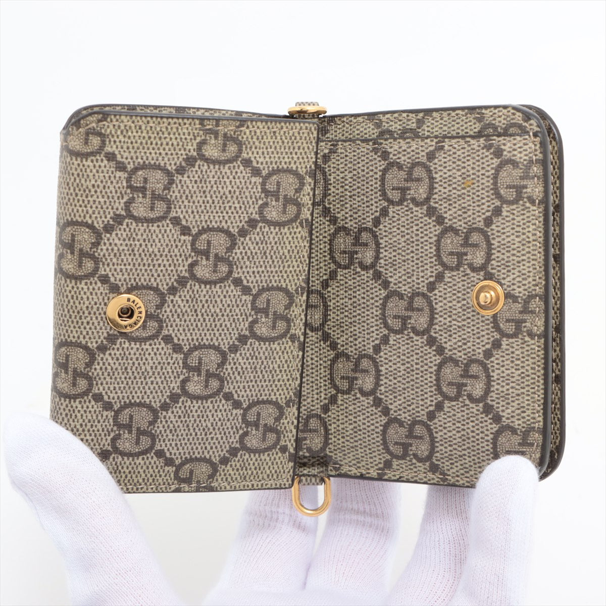 Gucci x Balenciaga GG Supreme PVC & leather Compact Wallet Beige 681705 No chain