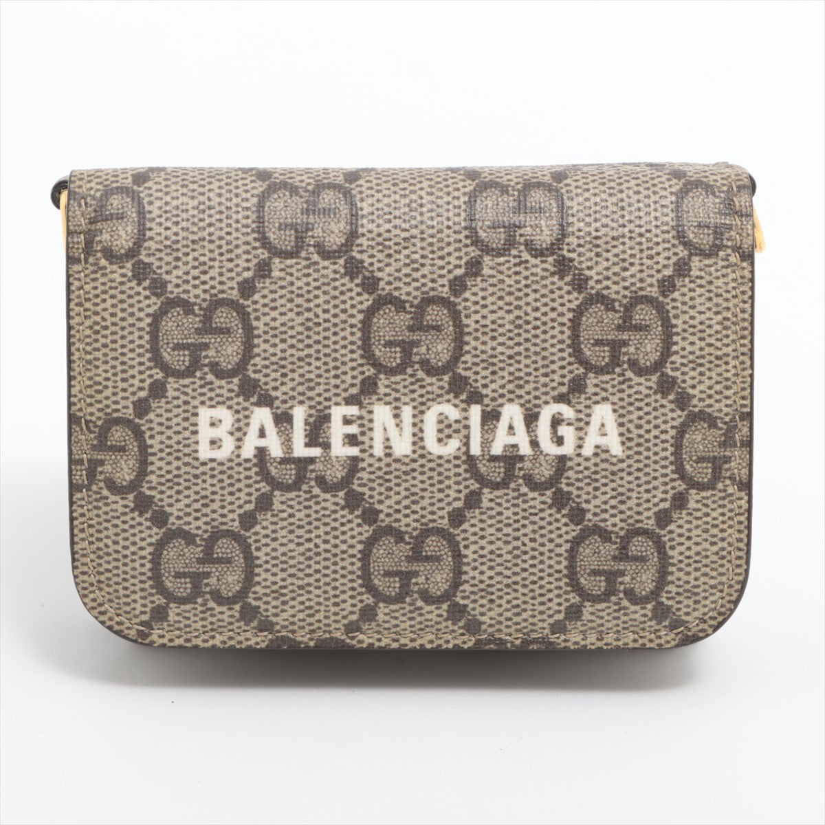 Gucci x Balenciaga GG Supreme PVC & leather Compact Wallet Beige 681705 No chain