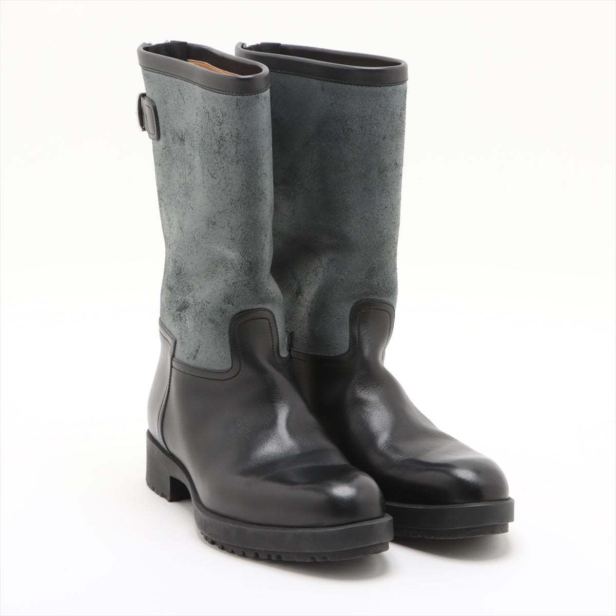 Hermès Nubuck x leather Short Boots 37 Ladies' gray x black Back zip