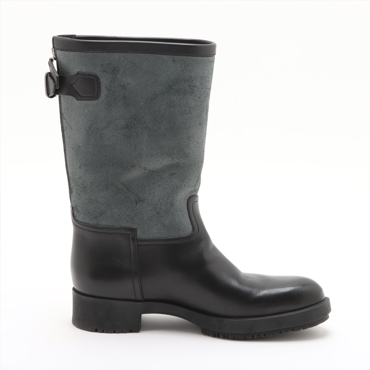 Hermès Nubuck x leather Short Boots 37 Ladies' gray x black Back zip
