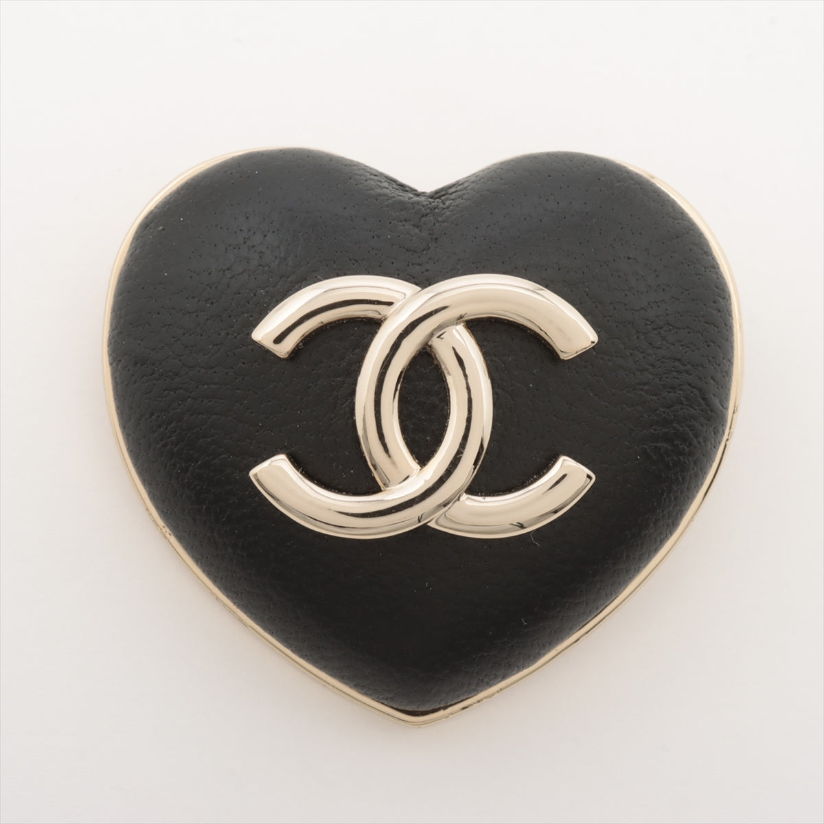 Chanel Coco Mark hearts B22K Brooch GP & leather Black×Gold