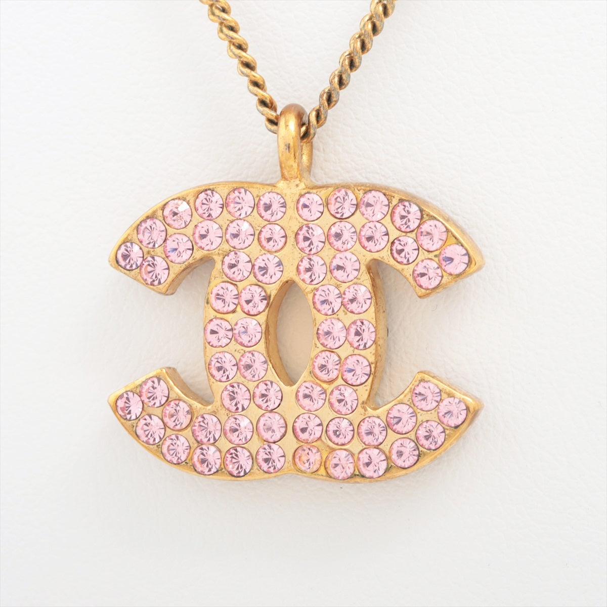 Chanel Coco Mark 02P Necklace GP×inestone Gold Gem missing