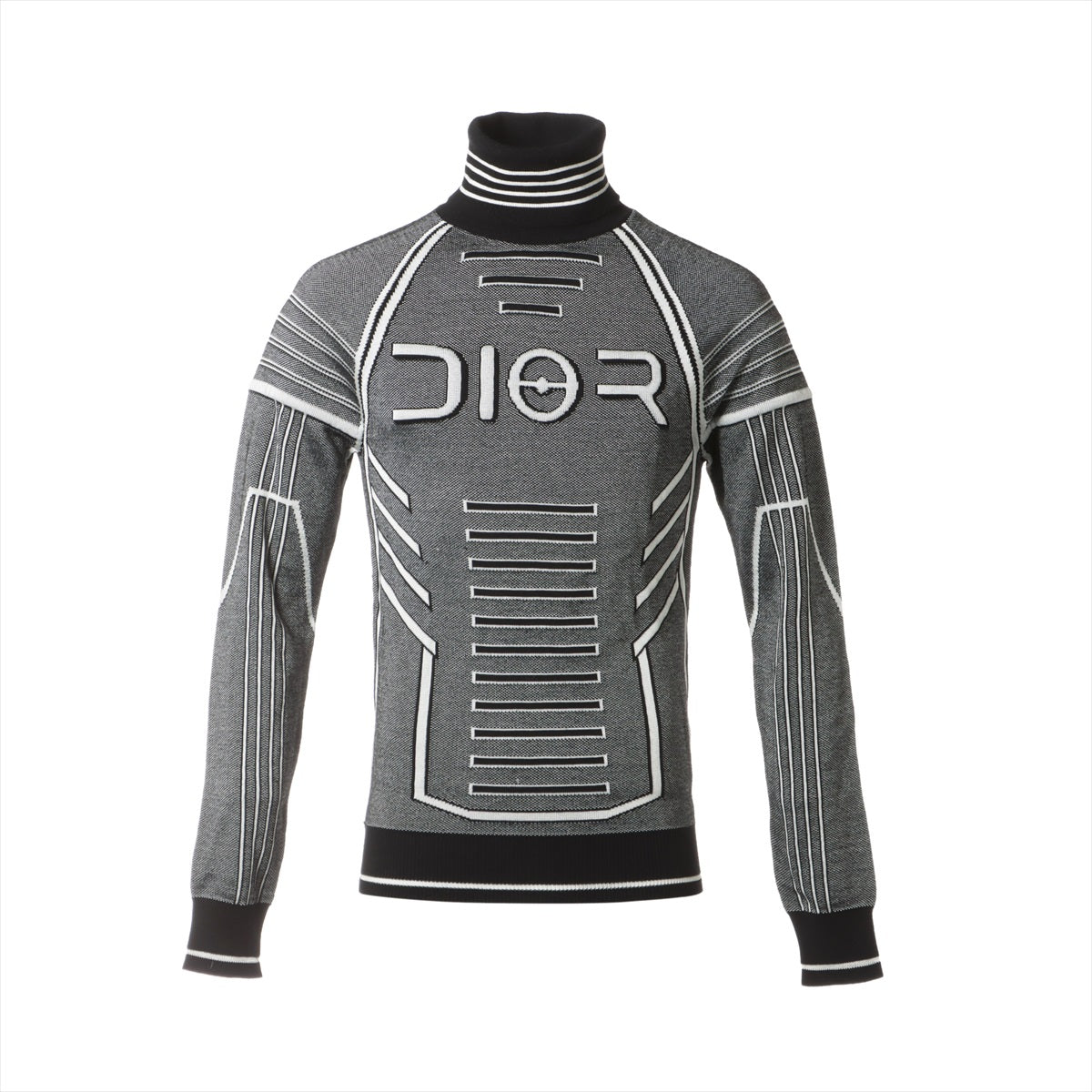 Dior x Hajime Sorayama 19AW wool x rayon Turtleneck Knit S Men's Black × White  933M620AT969 Technical Wool Turtleneck Sweater