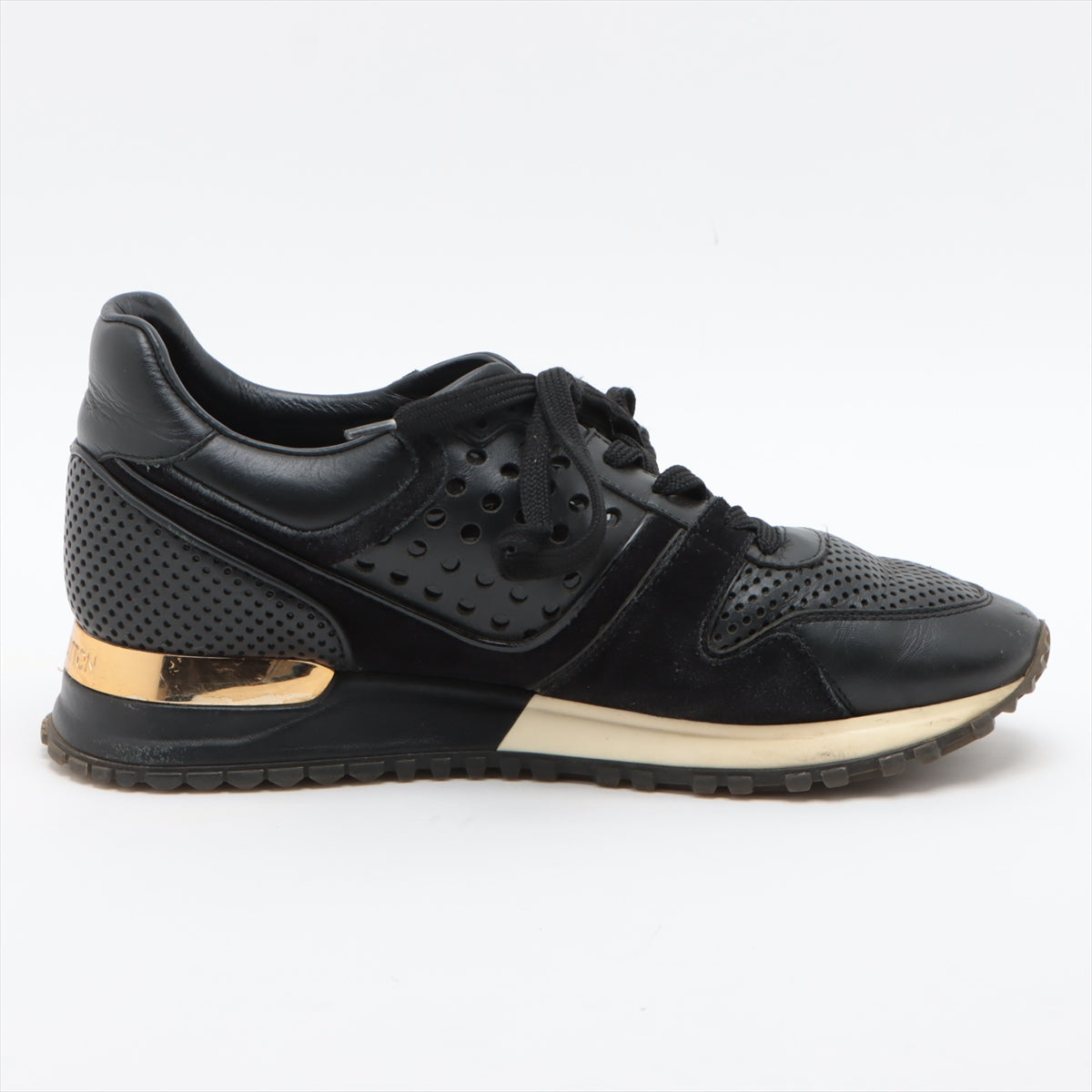Louis Vuitton Runaway line 15 years Leather Sneakers 36 Ladies' Black GO0175 toe thread There is dirt near the heel
