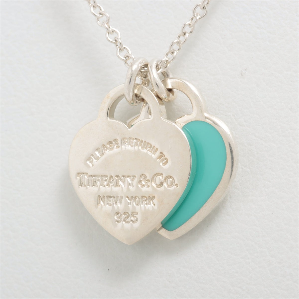 Tiffany Return To Tiffany Mini Double Heart Tag Necklace 925 2.6g Silver