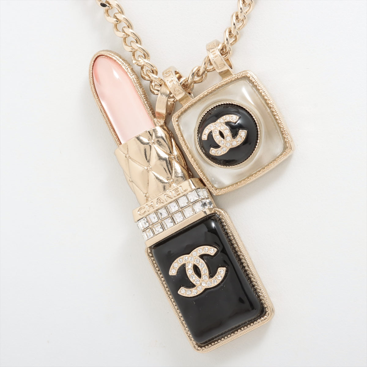 Chanel Coco Mark A22C Necklace GP×inestone Champagne Gold