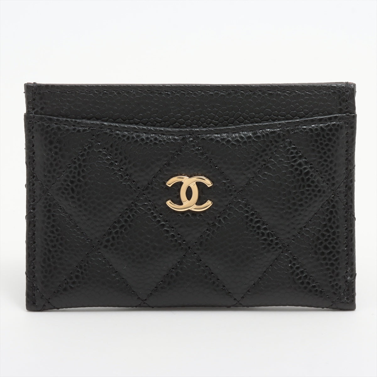Chanel Matelasse Caviarskin Card case Black Gold Metal fittings random