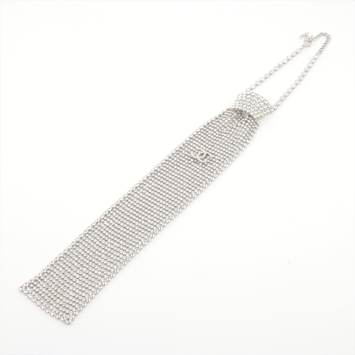 Chanel Coco Mark B23A Necklace Metal x rhinestone Silver Necktie