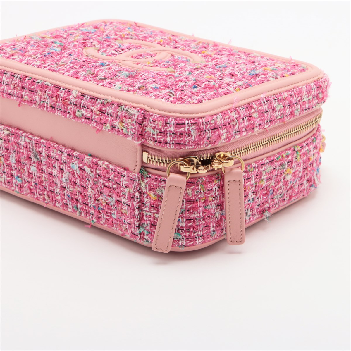Chanel CC Filigree Lambskin & tweed 2way handbag Pink Gold Metal fittings 27th