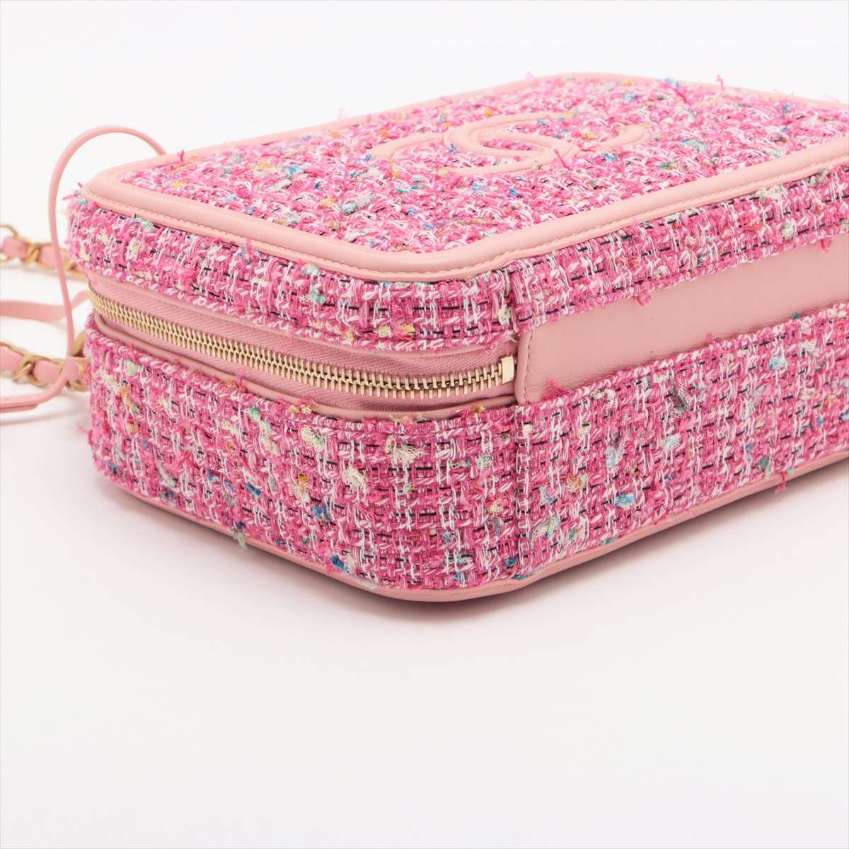 Chanel CC Filigree Lambskin & tweed 2way handbag Pink Gold Metal fittings 27th