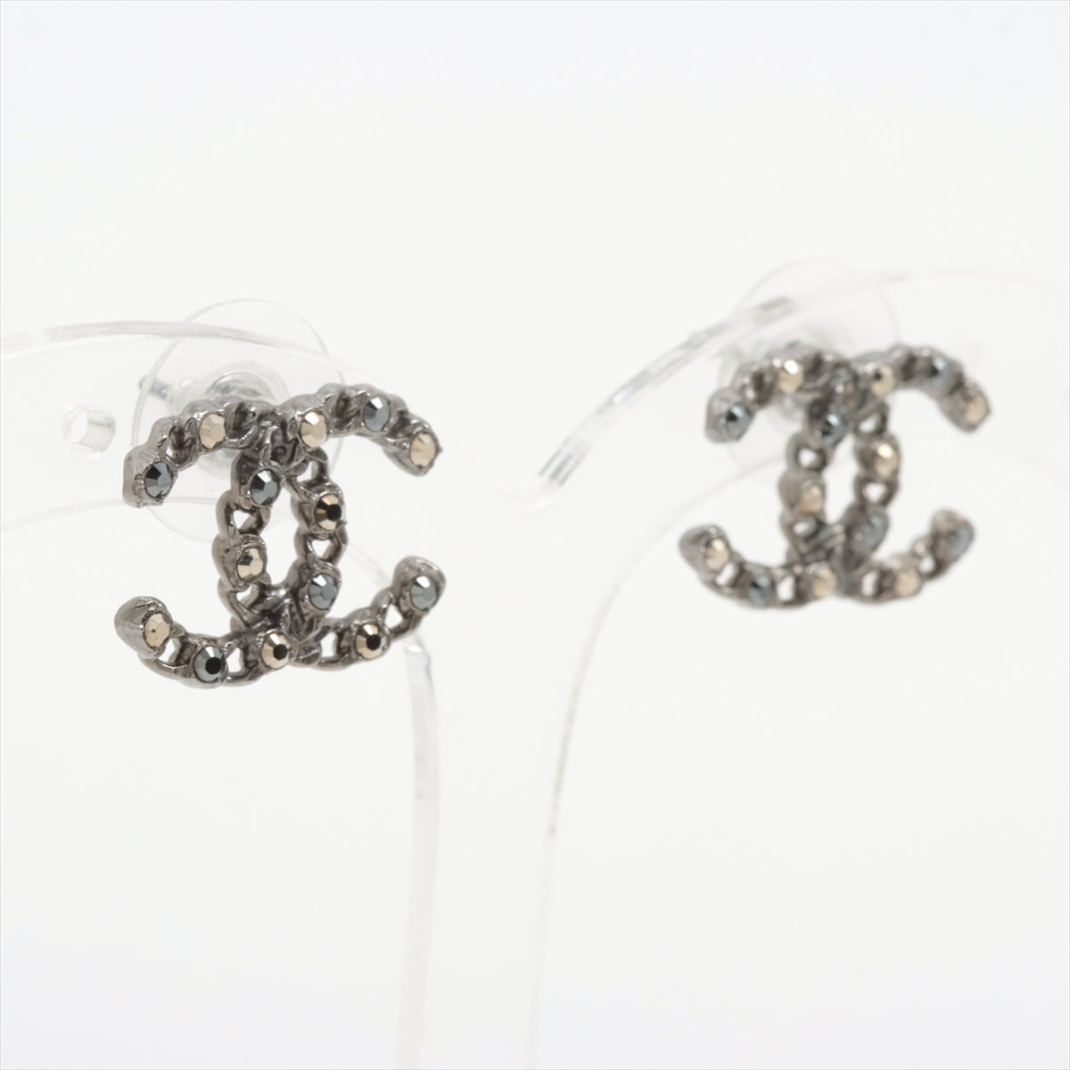 Chanel Coco Mark F20P Piercing jewelry (for both ears) Metal x rhinestone Gunmetal