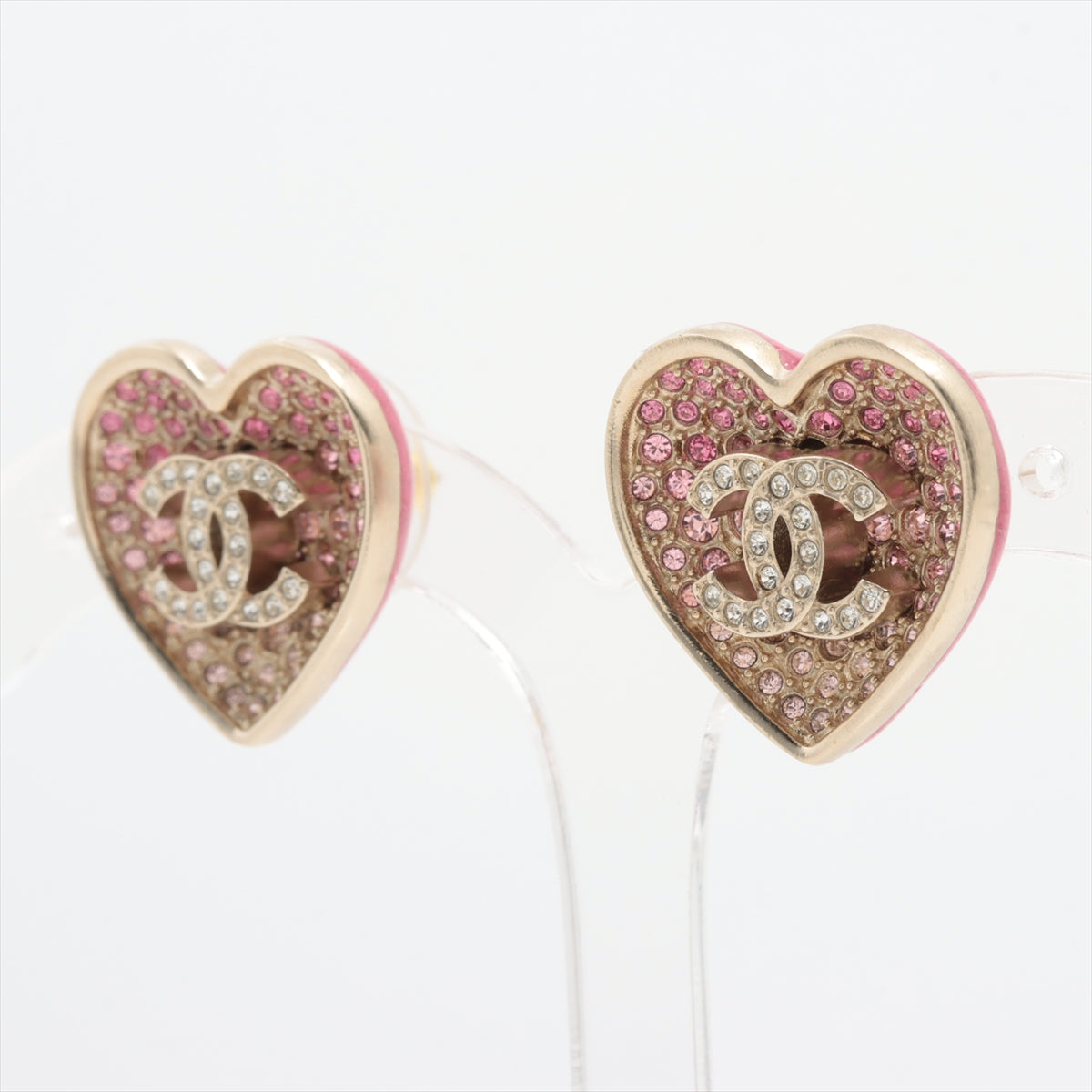 Chanel Coco Mark hearts C23P Piercing jewelry (for both ears) GP×inestone Gold x pink