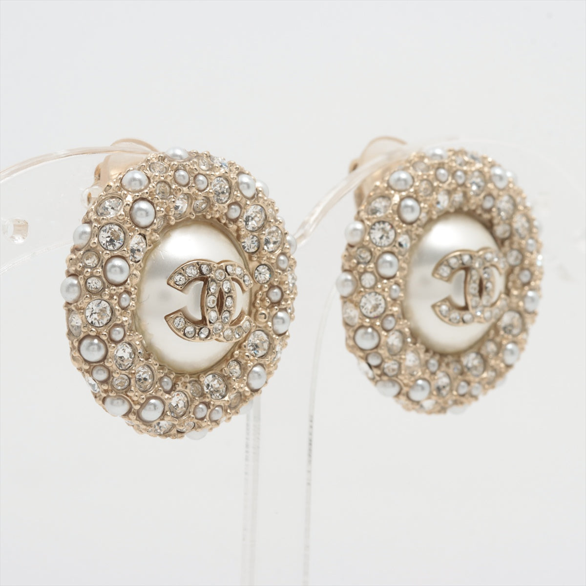 Chanel Coco Mark A20B Earrings (for both ears) GP x rhinestone x imitation pearl Champagne Gold