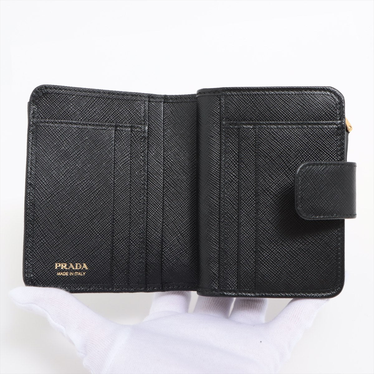 Prada Saffiano Triang 1ML018 Leather Compact Wallet Black