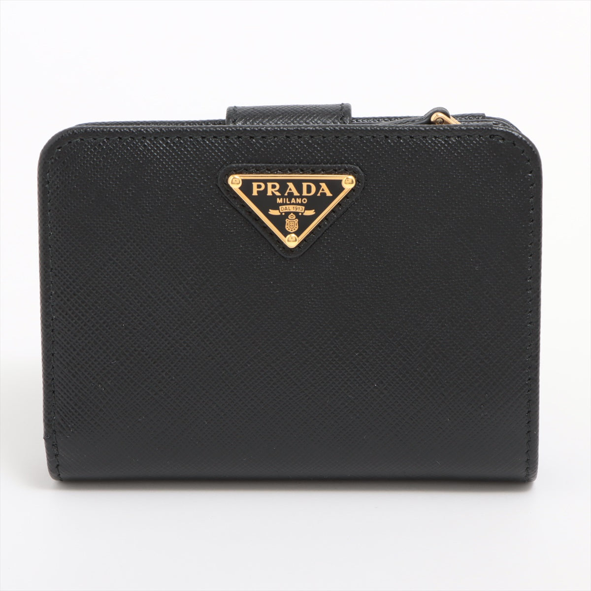 Prada Saffiano Triang 1ML018 Leather Compact Wallet Black