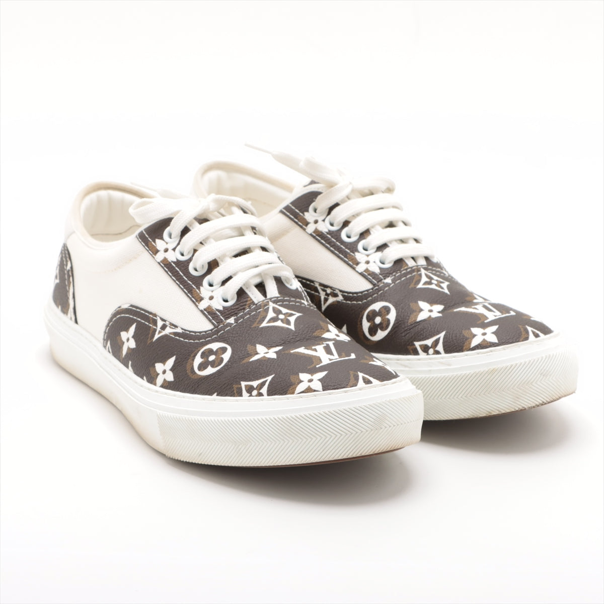 Louis Vuitton Trocadero line 19-year Canvas & leather Sneakers 8 1/2 Men's White x brown FA1109 Monogram Is there a replacement string