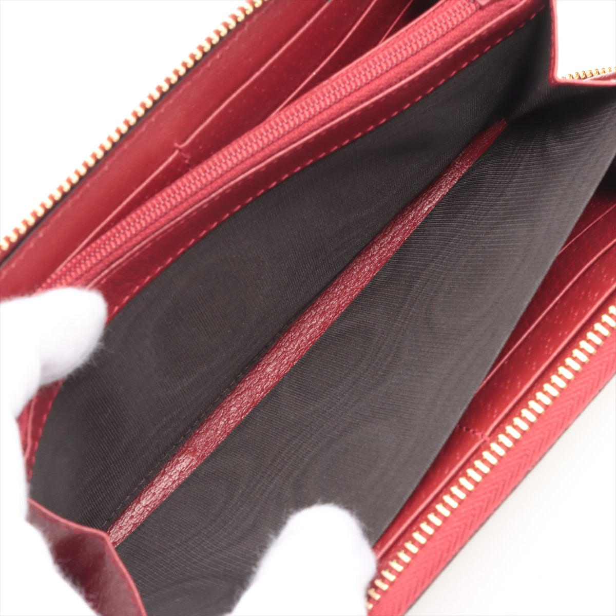 Gucci GG Supreme 424893 Leather Round-Zip-Wallet Beige x red