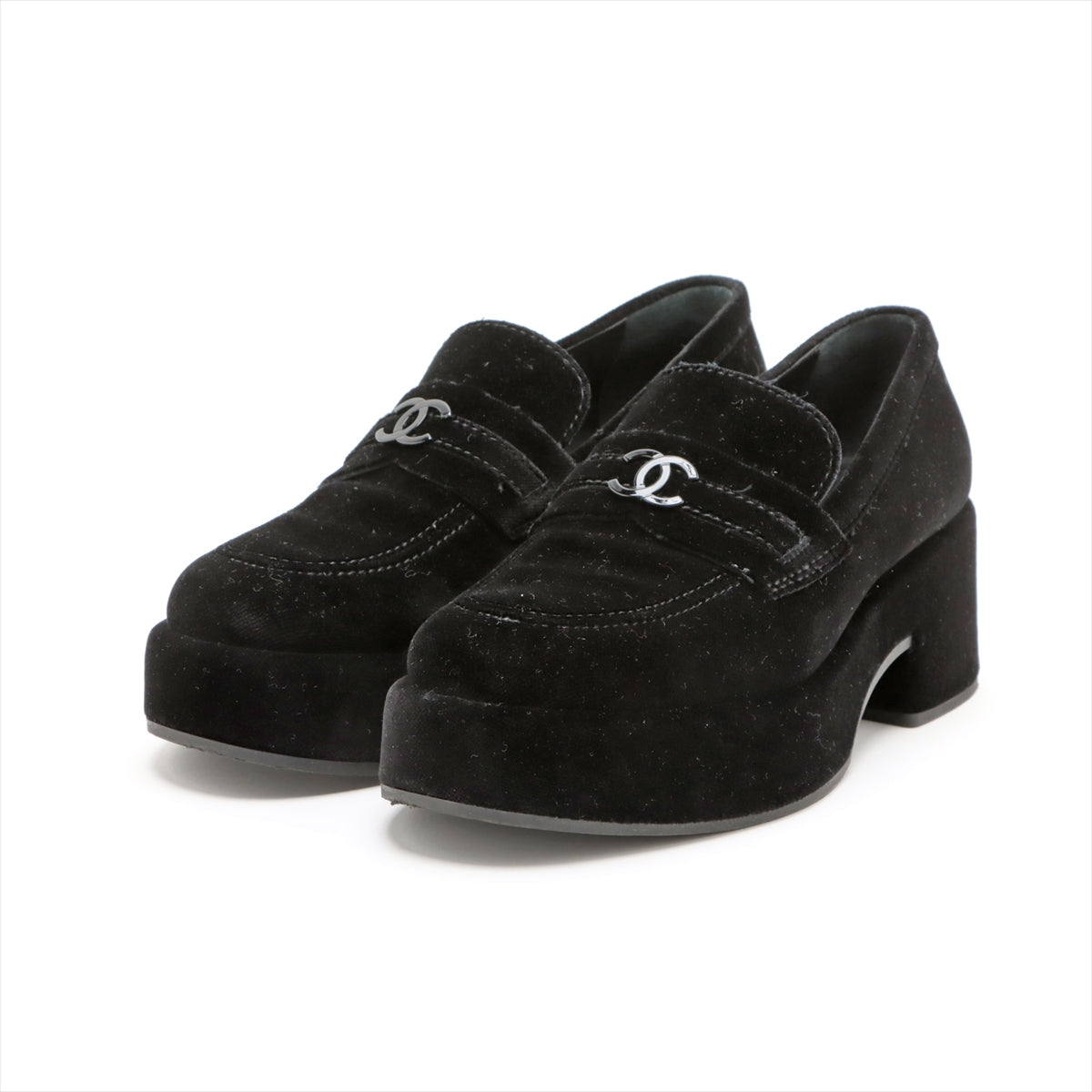 Chanel Coco Mark Velour Loafer 38 Ladies' Black G39206