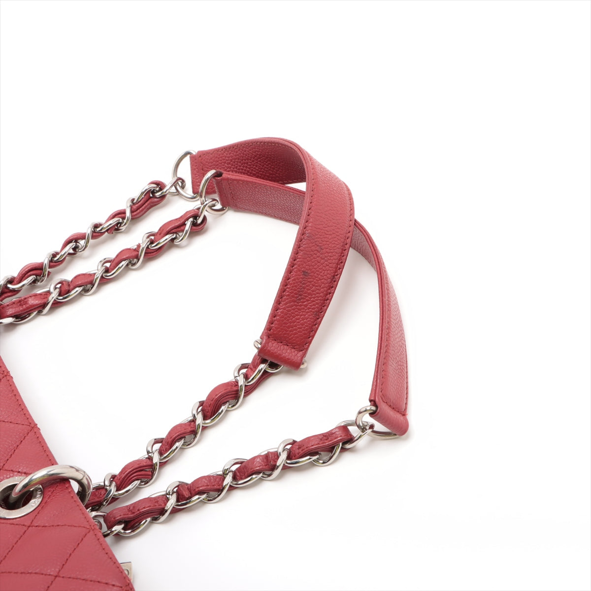 Chanel GST Caviarskin Chain tote bag Red Silver Metal fittings 17035048