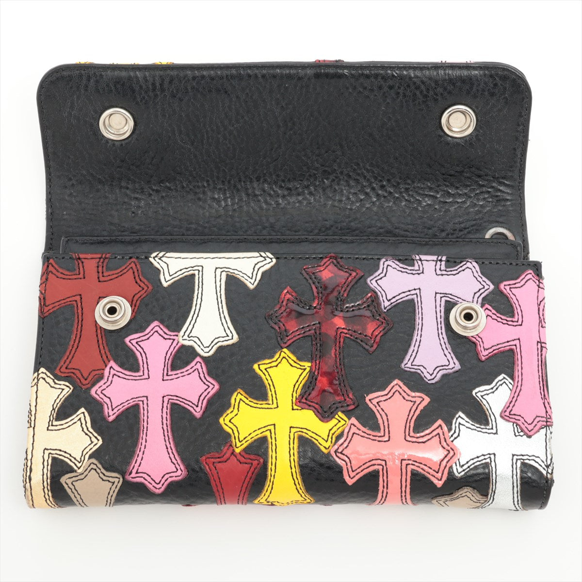 Chrome Hearts Wave Wallet Leather & 925 Multicolor with cross patch cross ball button